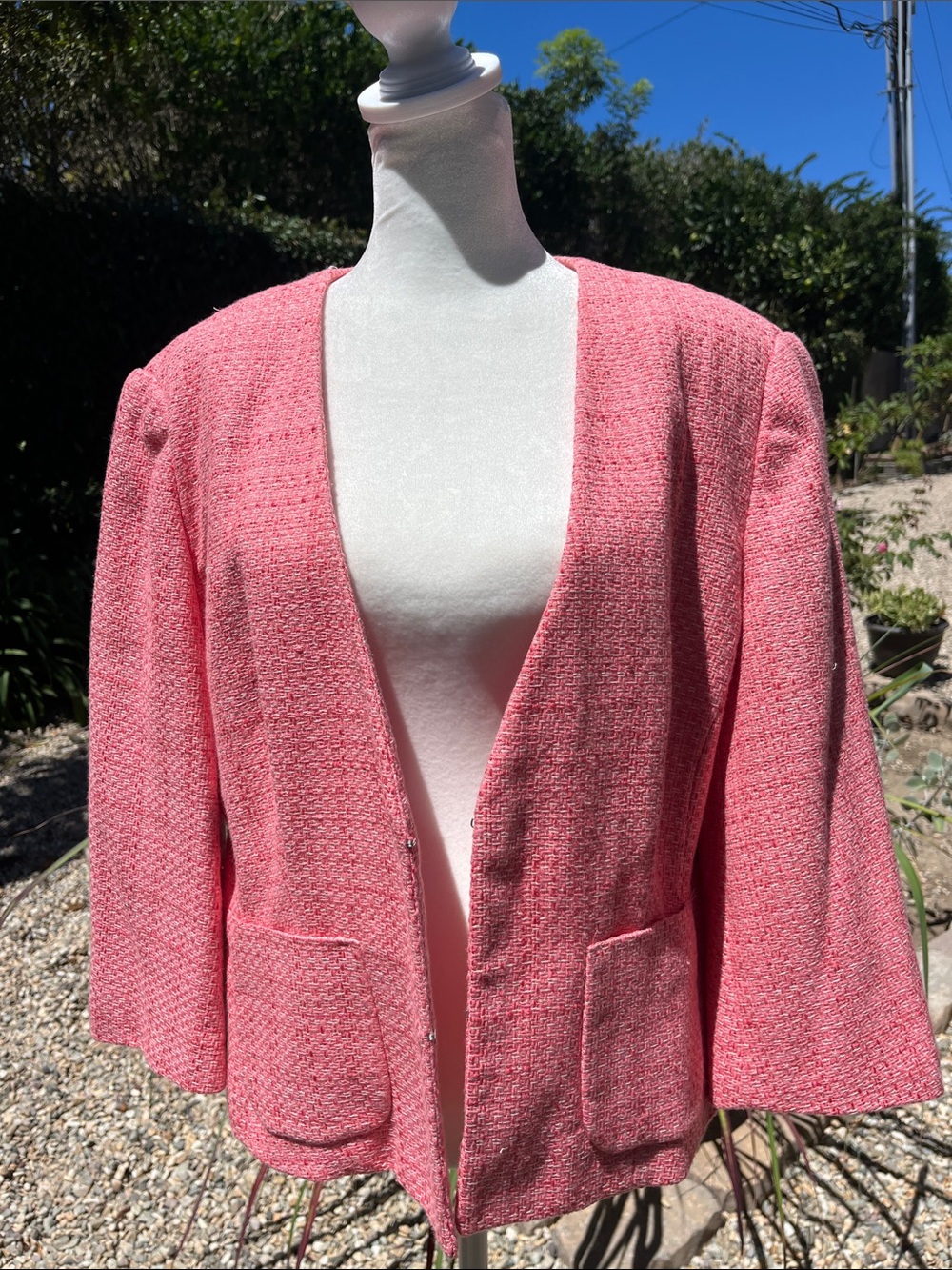 NWT East 5th Coral Pink Tweed Open-Front Blazer XL